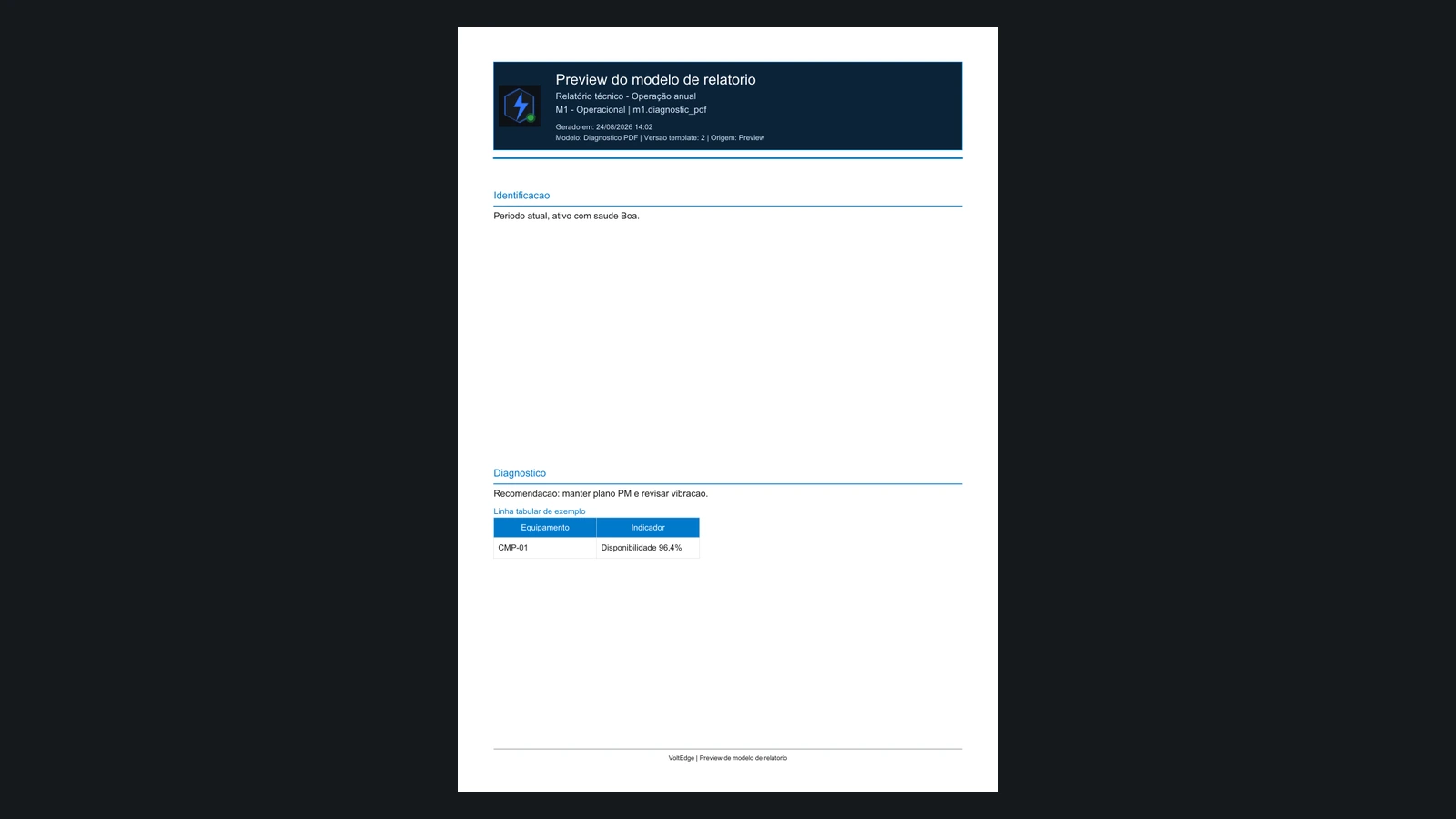Preview PDF de relatório do VoltEdge